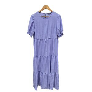 Cottagecore Tiered Skirt Prairie Puffed Sleeve Lavender Striped Maxi Sundress
